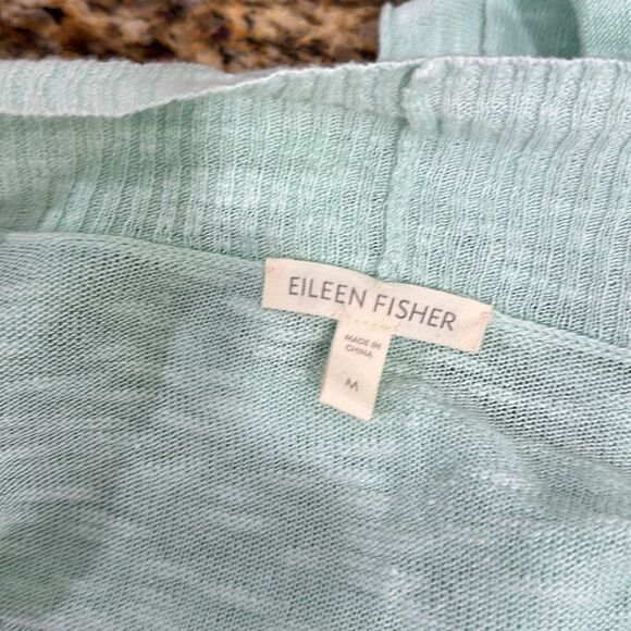 Eileen Fisher Linen Cotton Slub Open Front Cardigan In Pale Aqua Size M - Picture 6 of 10